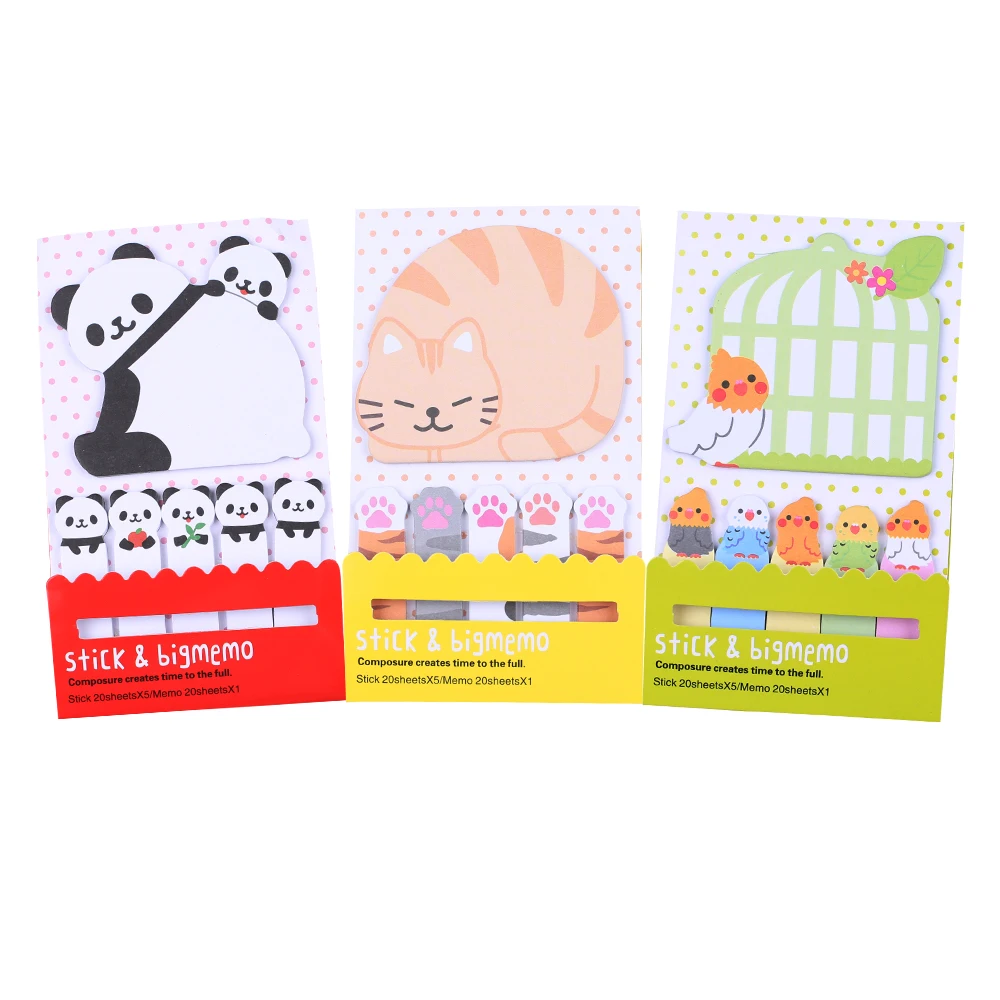 

120 Sheets Set Cute Kawaii Sticky Notes Funny Panda Cat Birds Memo Pads Post Notepads Stationery Bookmarks Index Tab Day Planner