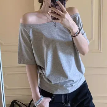 T-shirts Women Solid Simple Summer Casual Cleanfit Short Sleeve All-match Young Girls Streetwear Y2k Top Aesthetic Clothes Ins 1