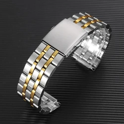 Universal Stainless Steel Watch Strap with Metal Folding Buckle for Men and Women, Silver (5 Flat Silver Gold)