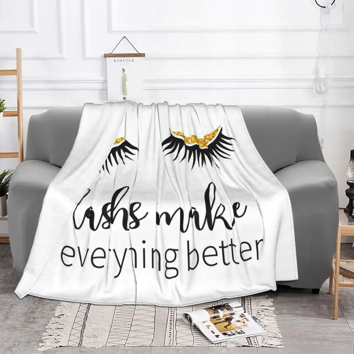 Closed Eyes Lashes Blanket Fleece Spring/Autumn Cartoon Beauty Eyelash Portable Soft Throw Blankets for Bedding Car Quilt 2