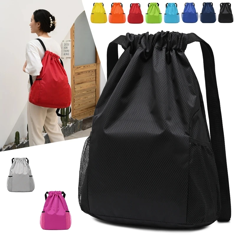 

Unisex Drawstring Pocket Backpack Nylon Waterproof Backpack Large Capacity Drawstring Travel Bag Waterproof Fitness Sports Bag