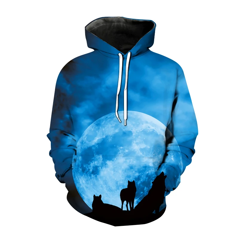 Oversized Men's Y2k Casual Hoodies Long Sleeve Social Harajuku Vacation Cartoon Wolf Pattern Luxury Vintage Winter Clothing Hot