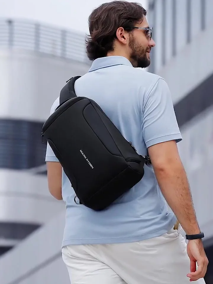 MARK RYDEN Schoudertas, waterdichte crossbody rugzak met grote schouderborst en lichte USB-dagrugzak voor 9,7 inch iPad voor heren, dames, jongens, meisjes, zwart, 9,7 Zoll, Hedendaags