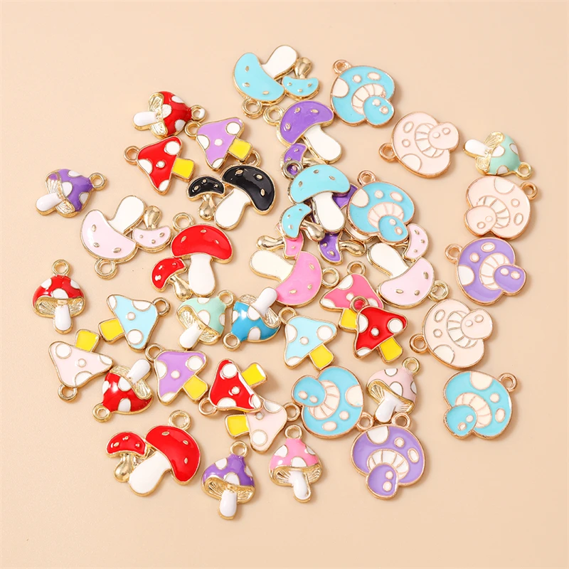 20 Stück niedliche bunte Emaille-Pilz-Anhänger für die Herstellung von Halsketten, Ohrringen, Armbändern, DIY-Bastelarbeiten, Schmuckzubehör