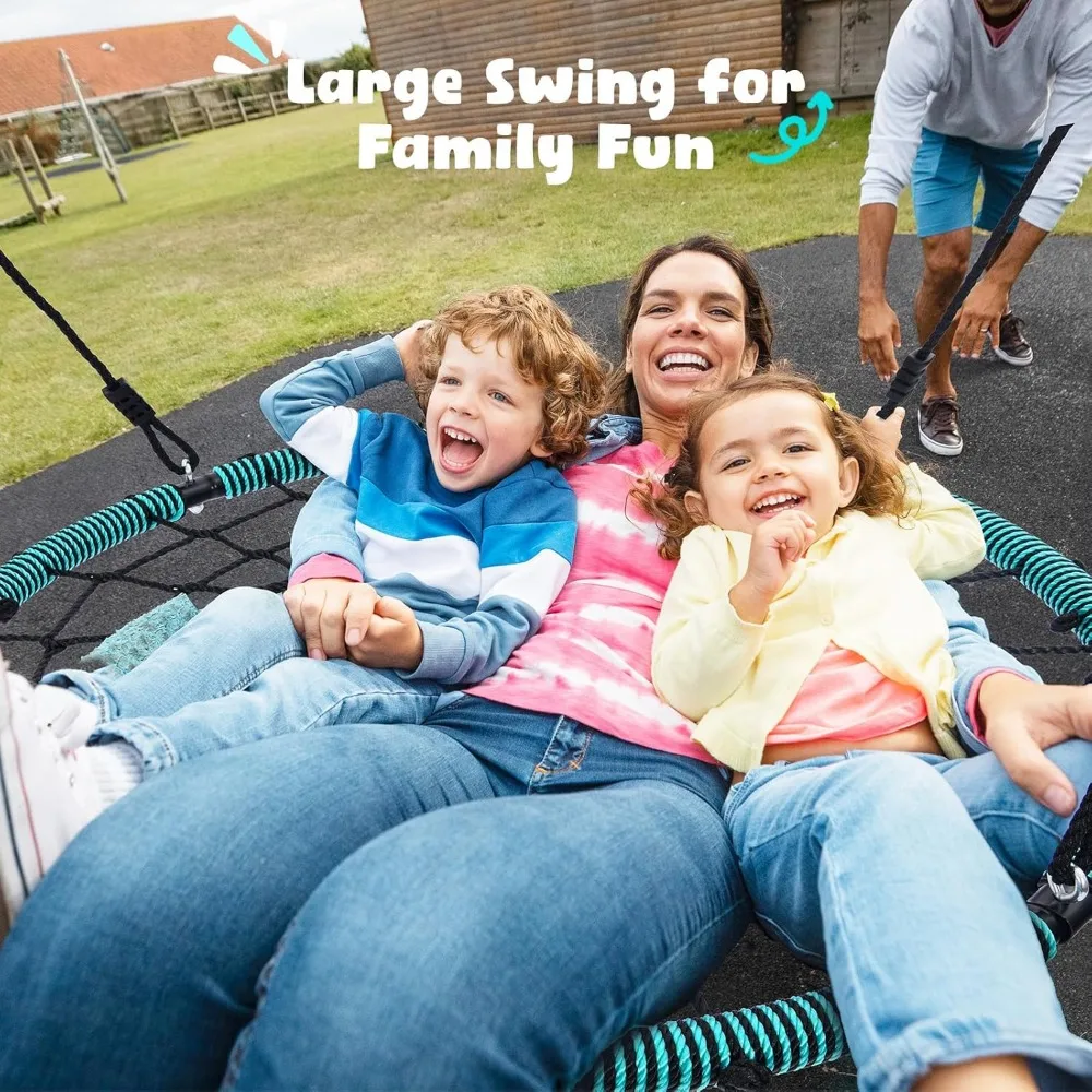 750lbs 40“ Spider Web Saucer Tree Swing for Kids Adults, Outdoor Net Swing with Steel Frame and 2 Hanging Straps-Green 3