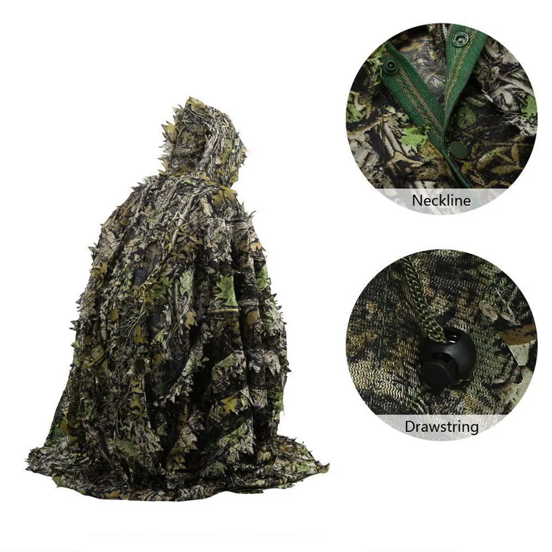 Tactical 3D Camouflage Suits Sniper Hunting Shirt Ghillie Suit Leaves Poncho Cloak Stealth Uniform Military Clothes Accessories