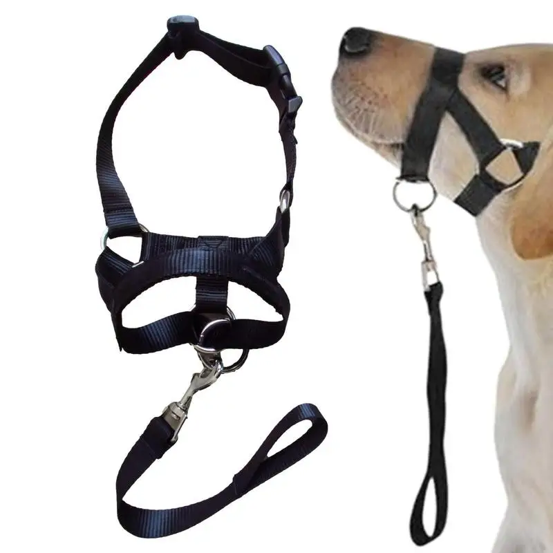 Training Harness Dog Muzzle Adjustable Halter Training Head Collar Adjustable Soft Leader Harness Anti Barking Breathable Pets