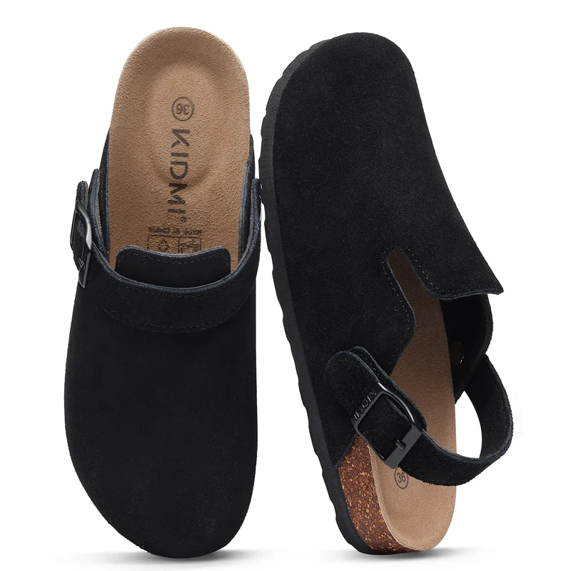 Litfun Women's Leather Clog Sandals With Cork Insole & Buckle_voghion.com