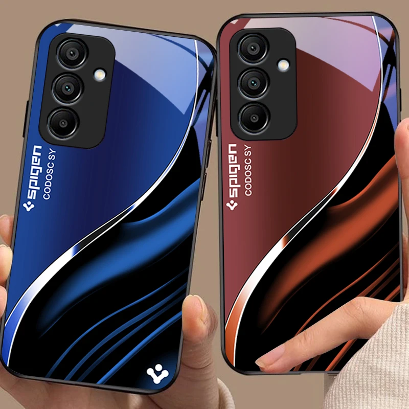 Deep Blue Fashion Black Tempered Glass Phone Case