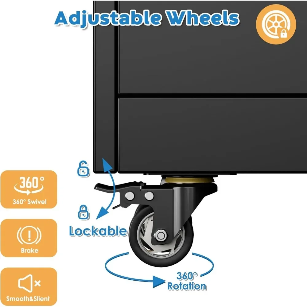 Garage Storage Cabinet, Metal Storage Cabinet with Lockable Doors and 4 Adjustable Shelves, Tool Cabinet with Wheels 5