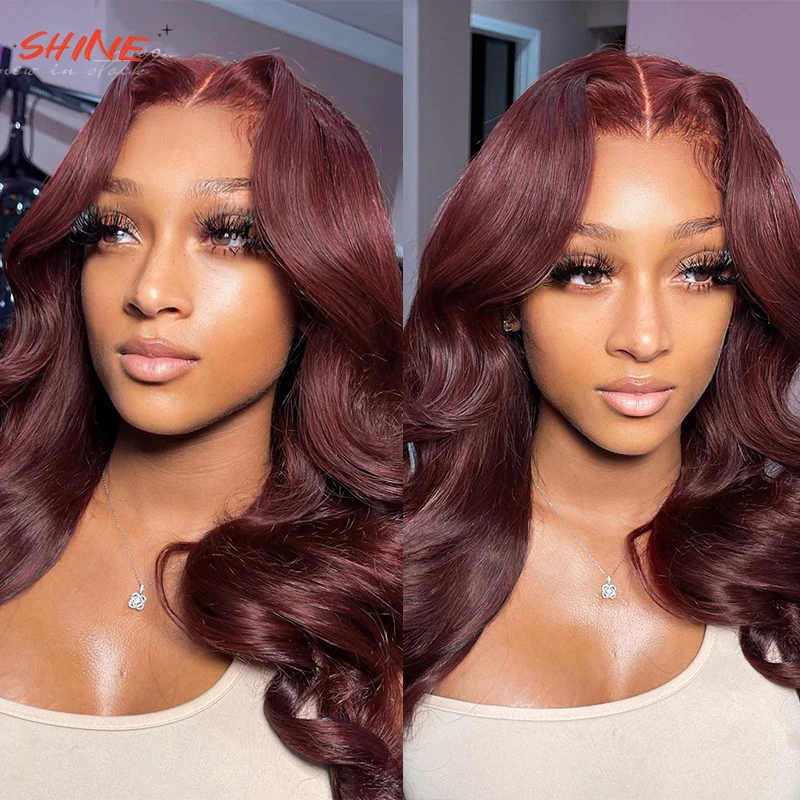 SHINE Hair Red Burgundy None Lace Front Wig Wine Synthetic Wigs For Woman Cheap 99J Wig Good Quality Body Wave Full Machine Made none