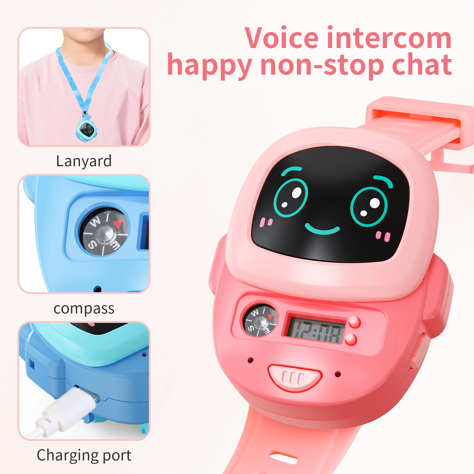 2 IN 1 무선 워키토키 시계 슬라이드 커버 멀티 LED 라이트 음성 통화 어린이 장난감 야외 인터폰 부모-자녀 상호 작용