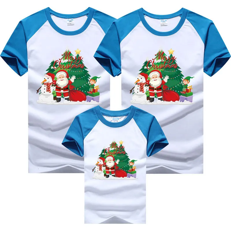 Cute Christmas Family Matching T-shirts Mom and Daughter Clothes Father and Kids Tees Cotton 2