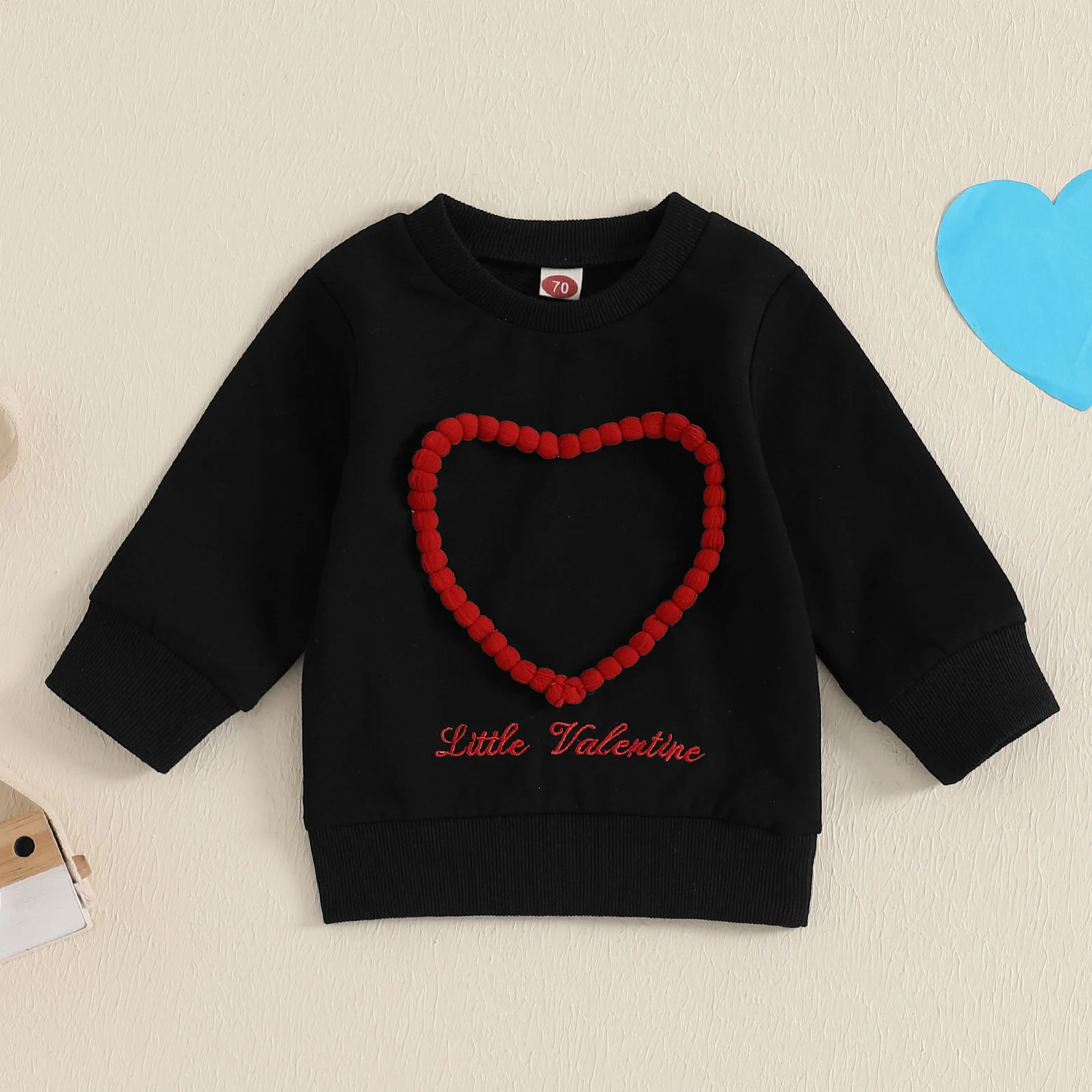 Toddler Baby Boys Girls Valentines Day Sweatshirt Autumn Cute Heart Letter Embroidery Long Sleeve Pullover Casual Tops for 0-4Y
