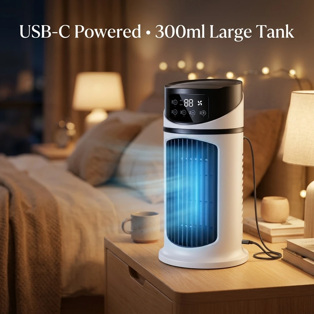6-Speed Quiet Evaporative Air Cooler, Portable Desktop Cooling Fan with Humidification, Personal Air Conditioner for Home Office 4
