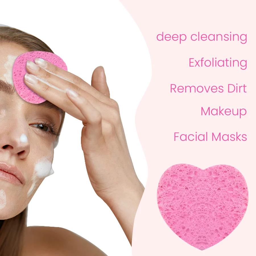 20 Pieces Facial Sponges Heart Shape Compressed Natural Cleansing Pads Exfoliating makeup sponges face wash puff non woven gauze sponge