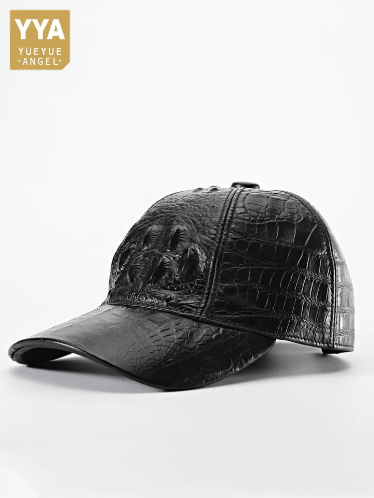 Mode Herren Krokodil Muster Rindsleder Echtes Leder Schirmmütze Außerhalb Casual Sonnenschutz Reise Baseball Kappe Einstellbar