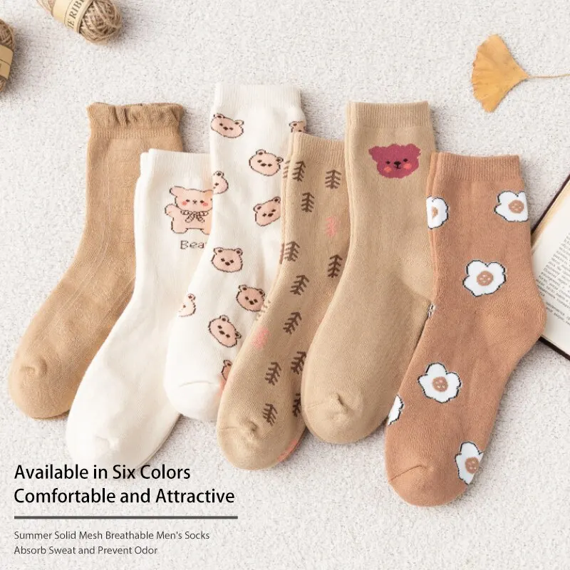 6 Pairs of Women Is Autumn and Winter Fleece Thickened Warm Sweet and Comfortable Cartoon Animal Mid-tube Socks 2