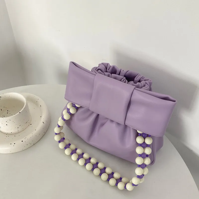 Lilac Cloud Bag Bag with Pearl Chain