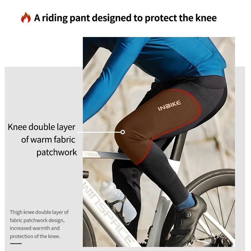 INBIKE Men Cycling Pants Winter Thermal Fleece Cycling Trousers For Men Windproof Long Bike Pants Road Bike Warm