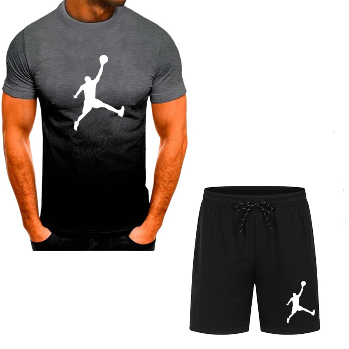 2024Summer men's suit casual short-sleeved + shorts quick-drying T-shirt fashionable men's sportswear