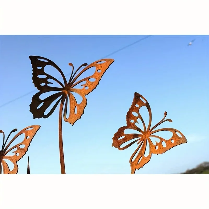Description Picture 4 of item1pc Rustic Metal Butterfly Garden Stake | Classic Rust-Colored Floral Design | Durable Outdoor Decor for Courtyard & Balcony