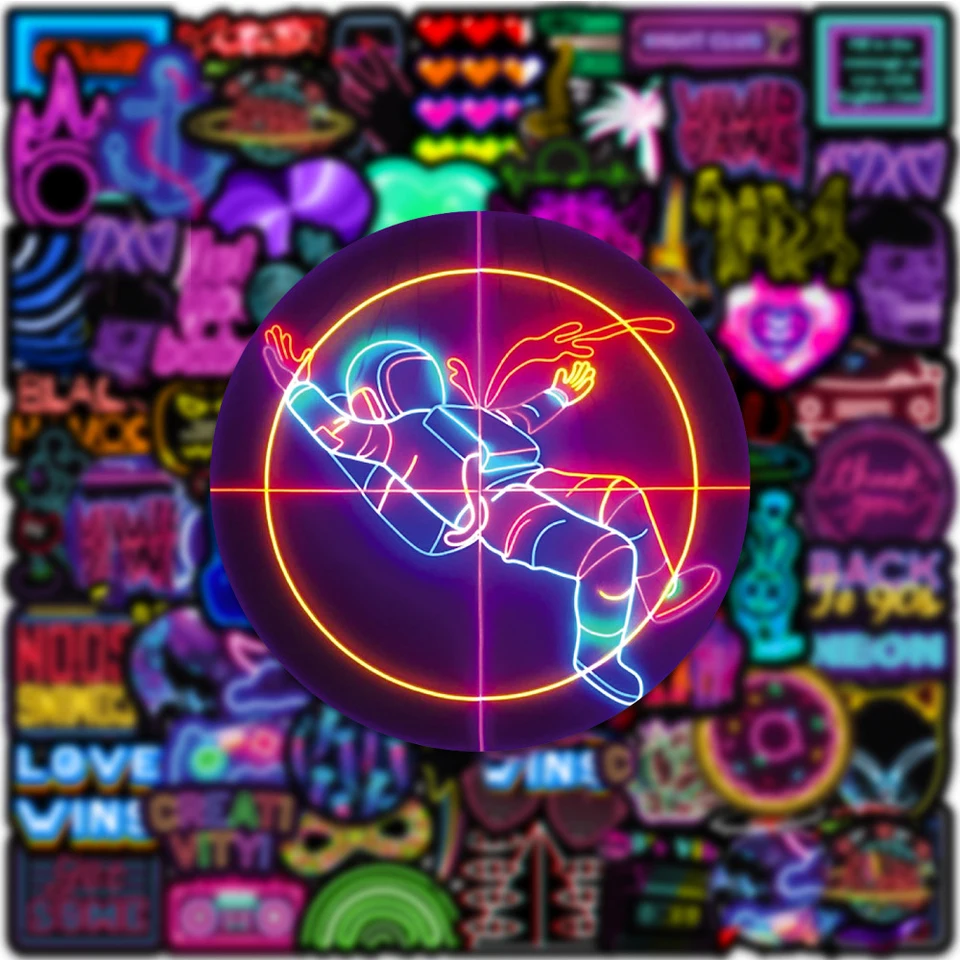 50 Stuks Coole Neon Sticker, Graffitistickers, Neon Anime Stickerset
