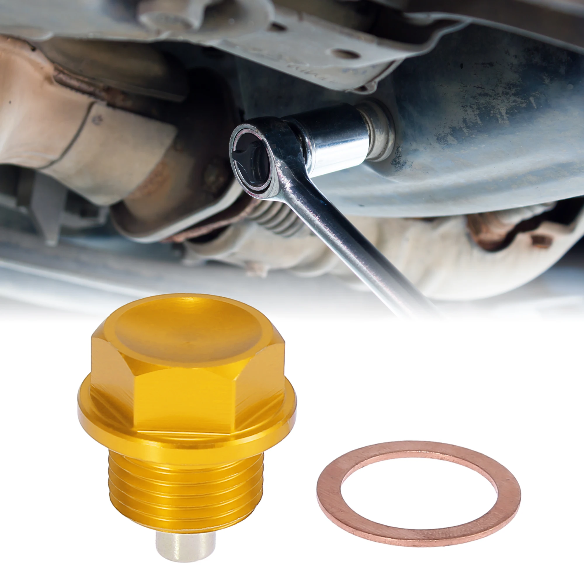 1 Set M18 x 1.5 M24 x 1.5 Magnetic Oil Drain Plug Sump Drain Nut Oil Bolt Screw with Gasket Gold Tone Universal oil drain plug