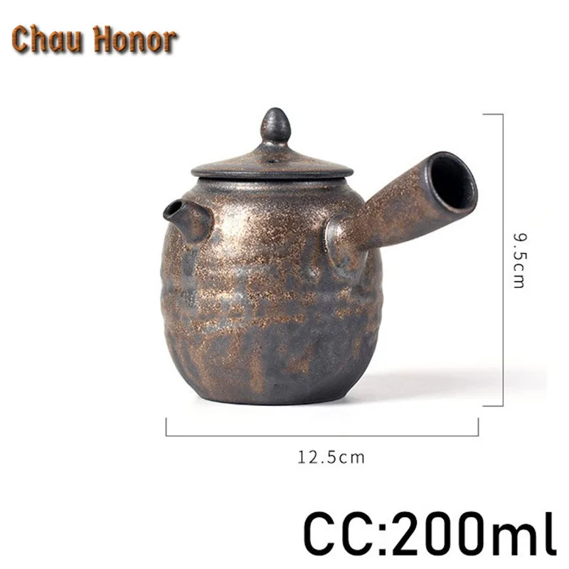 200ml Retro Handmade Sprinkle Gold Glaze Ceramic Teapot Kung Fu Tea Dahongpao Master Pots Household Accessories Gift Packaging