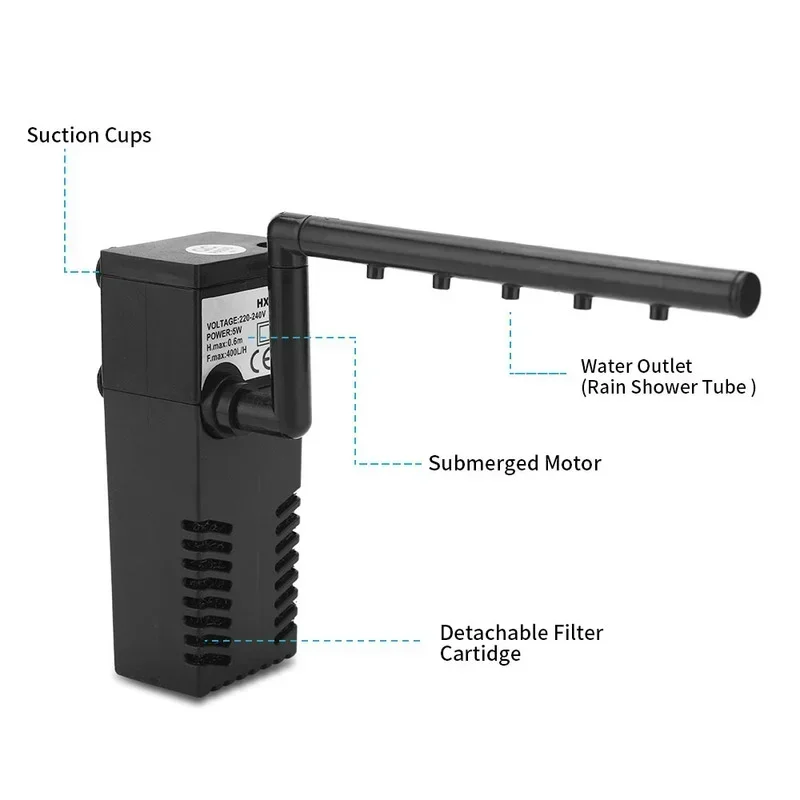 3 in 1 Filter Water Purifier Oxygenation Submersible Filtration Mini Fish Tank Filter for Aquarium Fish Tank