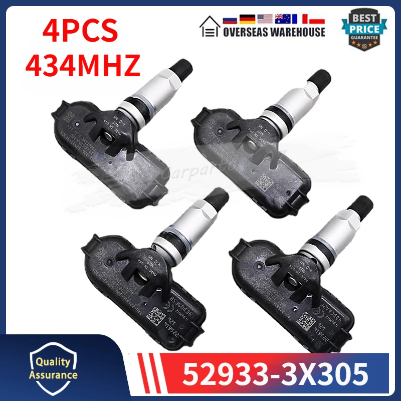 

4PCS CAR TPMS TIRE SENSORS 52933-3X305 For 2013 Kia Cerato [TD] [YD] KIA Rio [UB] Tyre Monitoring System Pressure Sensor 434MHZ