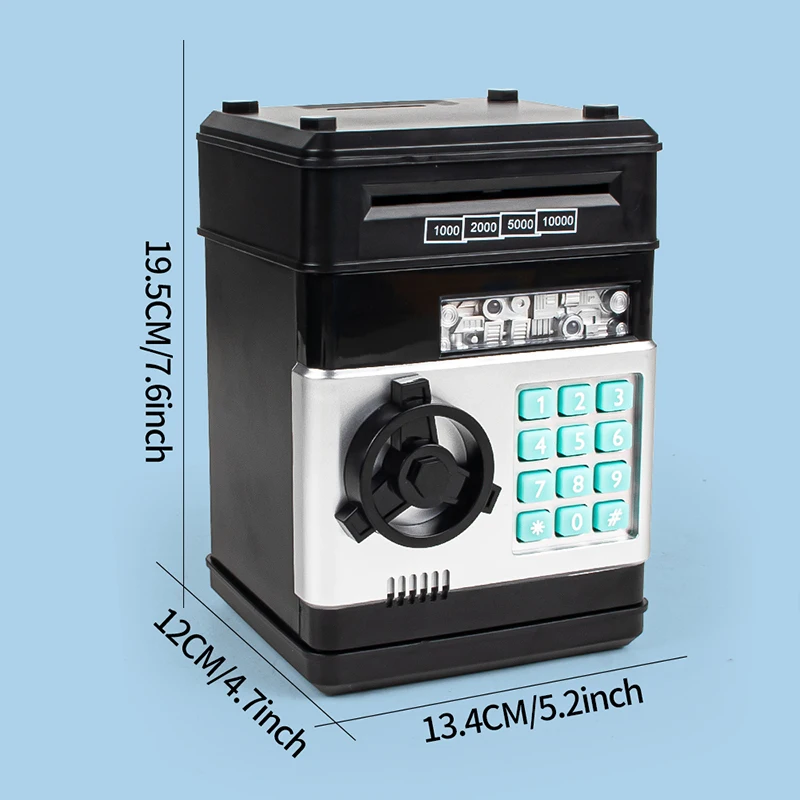 Children's interactive mini ATM bank toy, piggy bank with automatic money reels, secure coin storage and combination lock - age 2