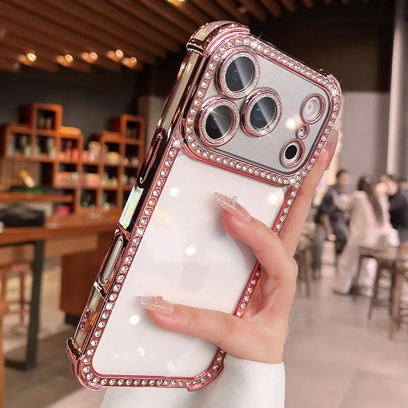 Elegant Crystal Diamond Camera Protector with Enhanced Airbag Cushioning - Transparent Soft Case