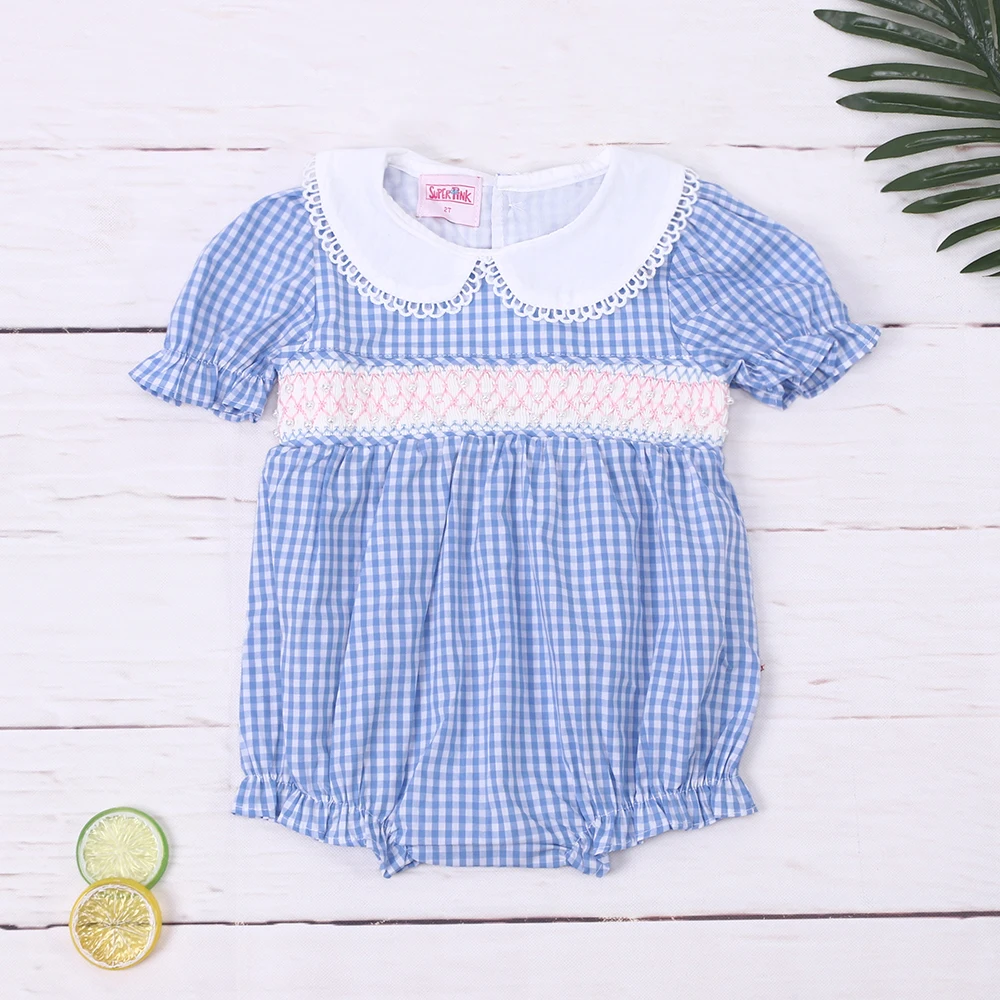 

0-3T Baby Bubble Girl Clothes Summer Pink Romper Short Sleeve Overalls Jumpsuit With Hand Embroiderey One-pieces Smock Bodysuit