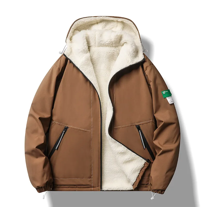 

Winter Warm Fleece Jackets for Men Outdoor Windproof Hooded Men Clothing Casual Long Sleeve Zipper Outerwear Fashion Comfortable