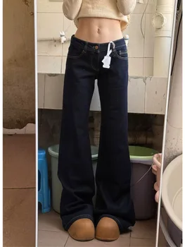 Y2K Womens American Retro Micro Flared Jeans Low Waist Horseshoe Pants Loose Non Stick Leg Spring New Style Denim Trousers 1