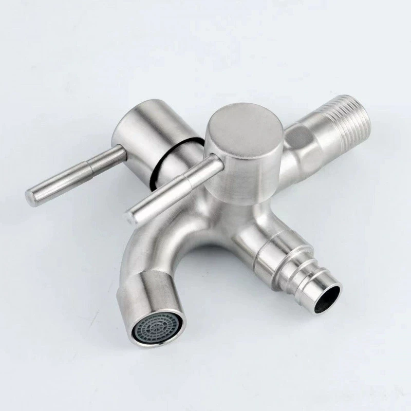 1/2" Double Outlet Faucet for Washing Machine Dual Control Water Tap One In Two Out Bidet Faucet Multi-Purpose Bathroom Sink Fit