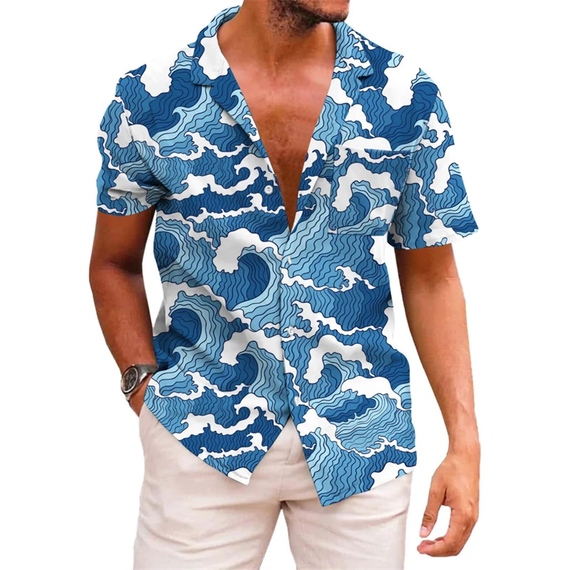 Men's Printed Lapel Summer Short-sleeved Hawaiian Shirt