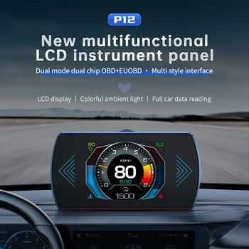 Pantalla de Visualización Frontal OBD2 HUD, Velocímetro Digital LCD Multifuncional para Automóvil con Tacómetro, Luz Ambiental, Visualización Completa de Datos del Vehículo 1