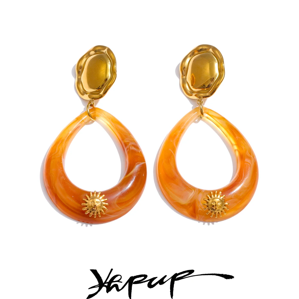 Yhpup Acrylic Acetate Hollow Drop Earrings Women Stainless Steel Golden