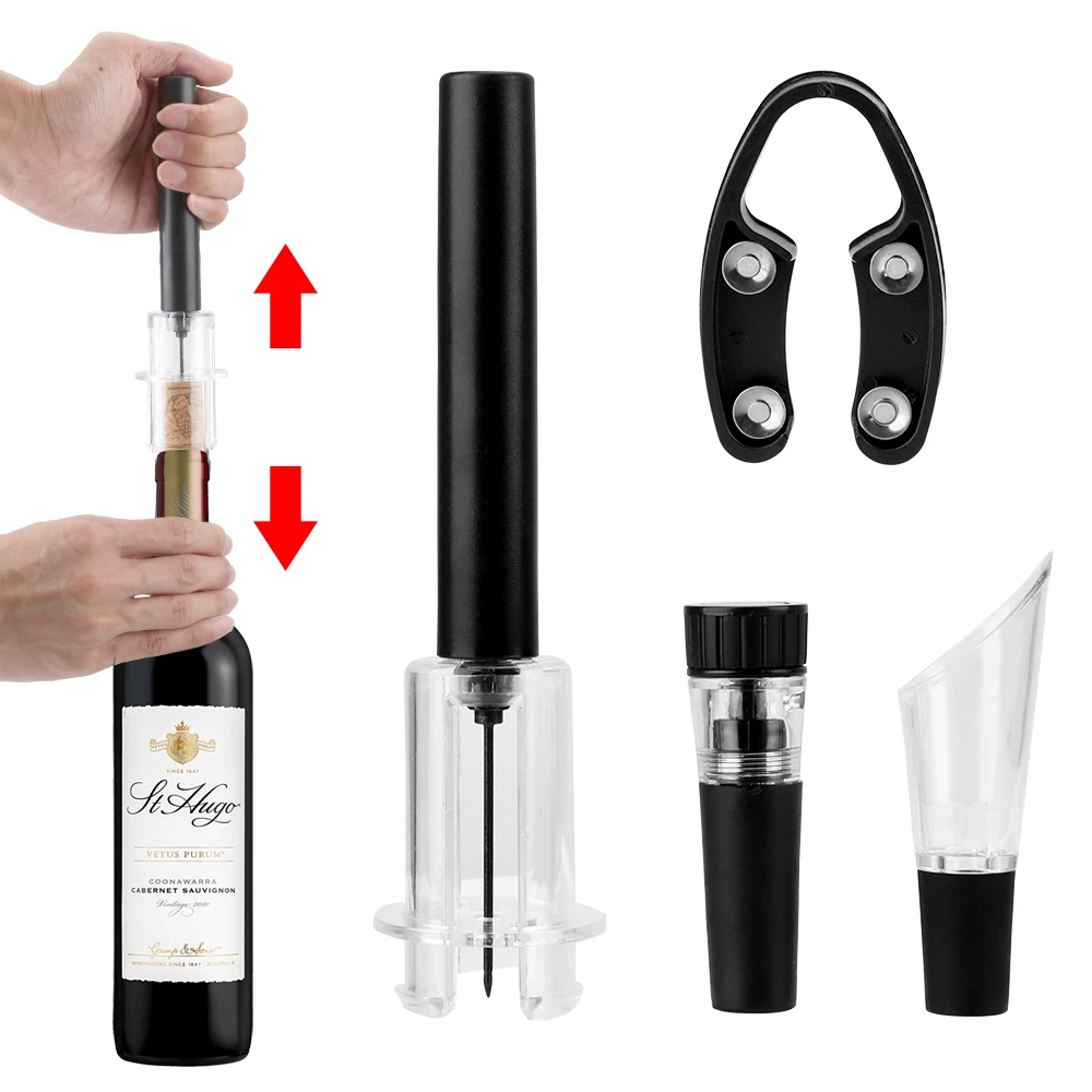 

Pin Type Air Pump Wine Opener Red Wine Stopper Corkscrew Cutter Pourer Bar Tools 4 piece/Set Vacuum Bottle Opener