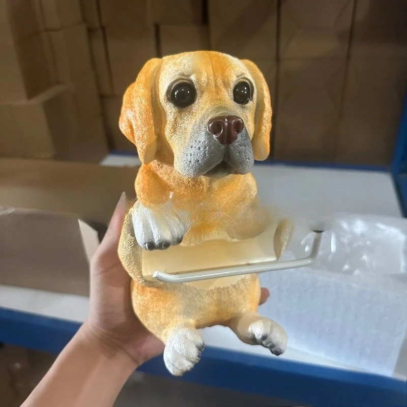 Novelty Dog Tissue Holder - Resin Sculpture with Functional  Paper  Roll  Dispenser ,  Cute  Animal  Theme  Bathroom