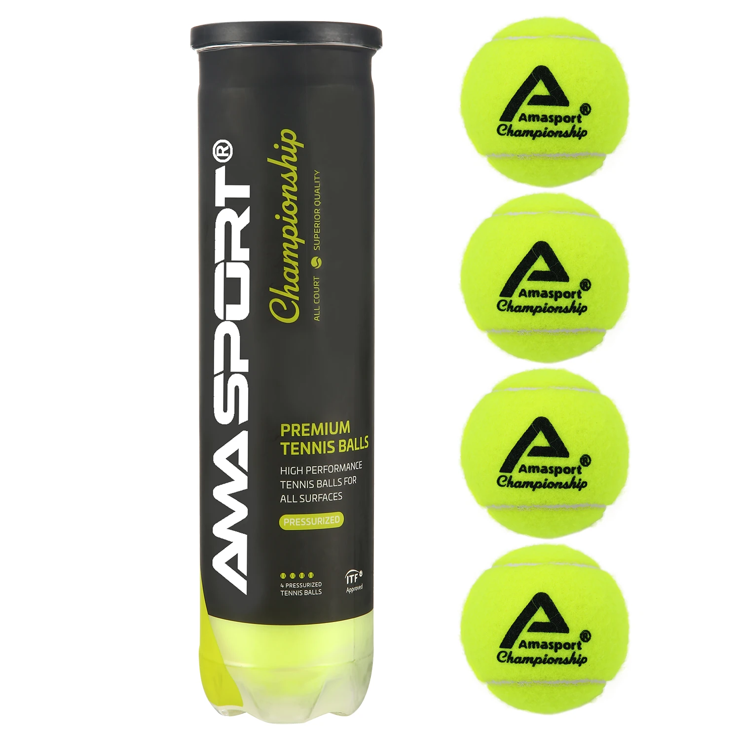 AMASPORT Championship Pressurized Tennis Balls 4 Balls/can for Training Practice Regular Duty Felt Pressurized Tennis Ball