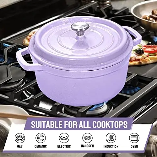 Dutch Oven Pot with Lid, Enameled Cast Iron Coated Dutch Oven 6QT Deep  Round Oven, Non-Stick Pan with Dual Handle for Braising B