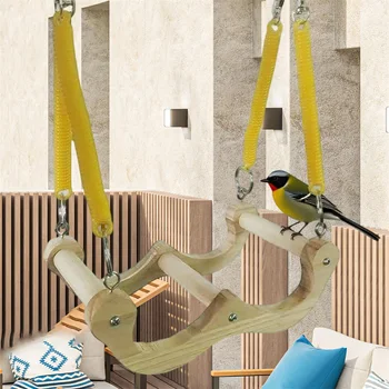 Wooden Bird Perch Swing Toy Hanging Parrot Stand with Natural Wood Texture Cage Accessories for Parakeets Budgies and Small 2
