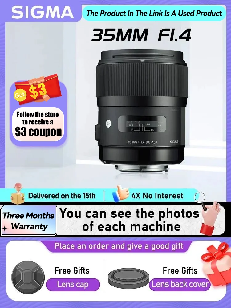 35mm F1.4 DG HSM Art Full Frame Prime Digital SLR Camera Lens for Canon 6D II 5D IV Sony A7 III IV Nikon D850 35 1.4 Used