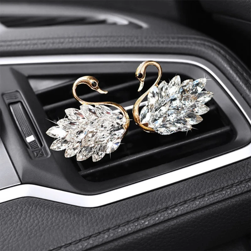 2pcs Diamond Swan Car Accessories for Girls Couples Swan Car Air Freshener Perfume Diffuser Pink Diamond Auto Ornament Gift