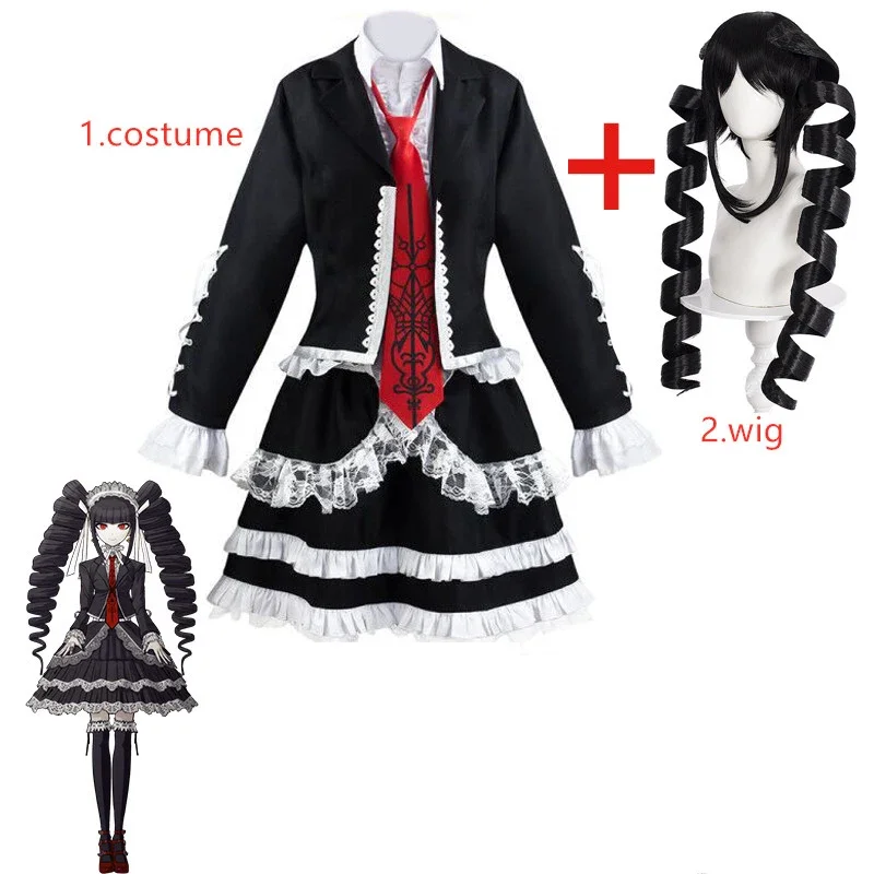 

Anime Danganronpa Celestia Ludenberg Full Cosplay Costume Yasuhiro Taeko Cosplay Wig