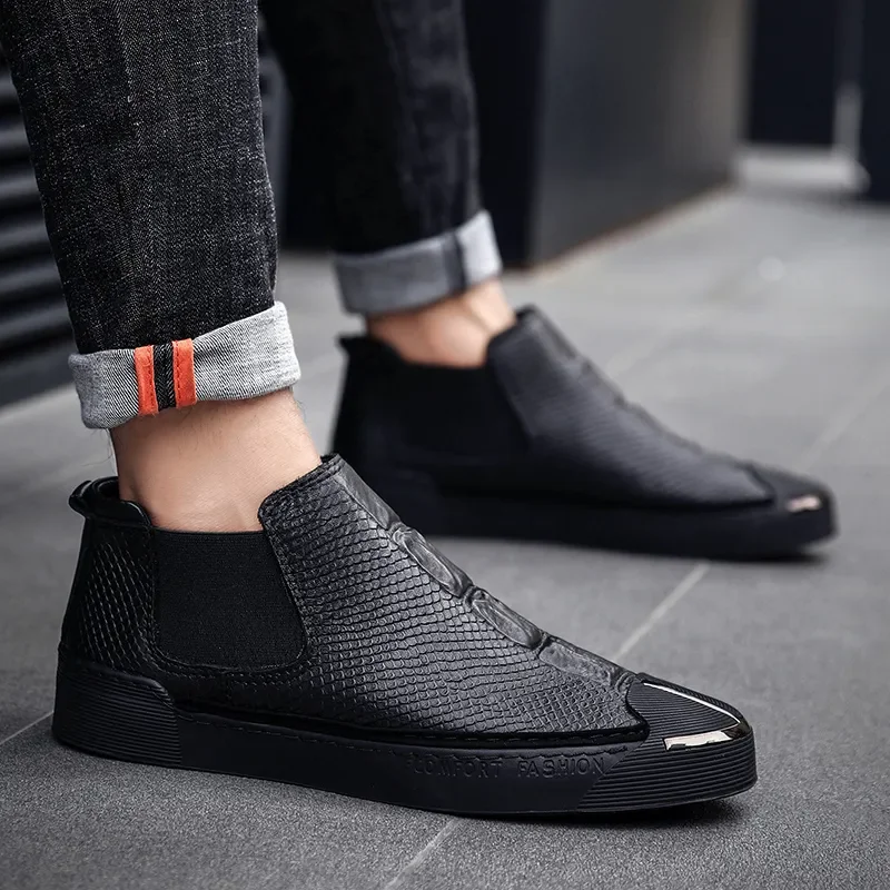 

Brand Man Casual Shoes Autumn Mens Genuine Leather Handmade High Tops Male Sneakers Men Hip-hop Tide Rubber Wear Resistant