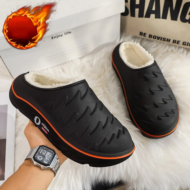 Men's and Women's Cotton Slippers for Autumn and Winter, Suitable for Indoor and Outdoor Use, with Added Fleece, Thickened for Warmth, Cold-Proof, Non-Slip, Closed-Toe Slippers